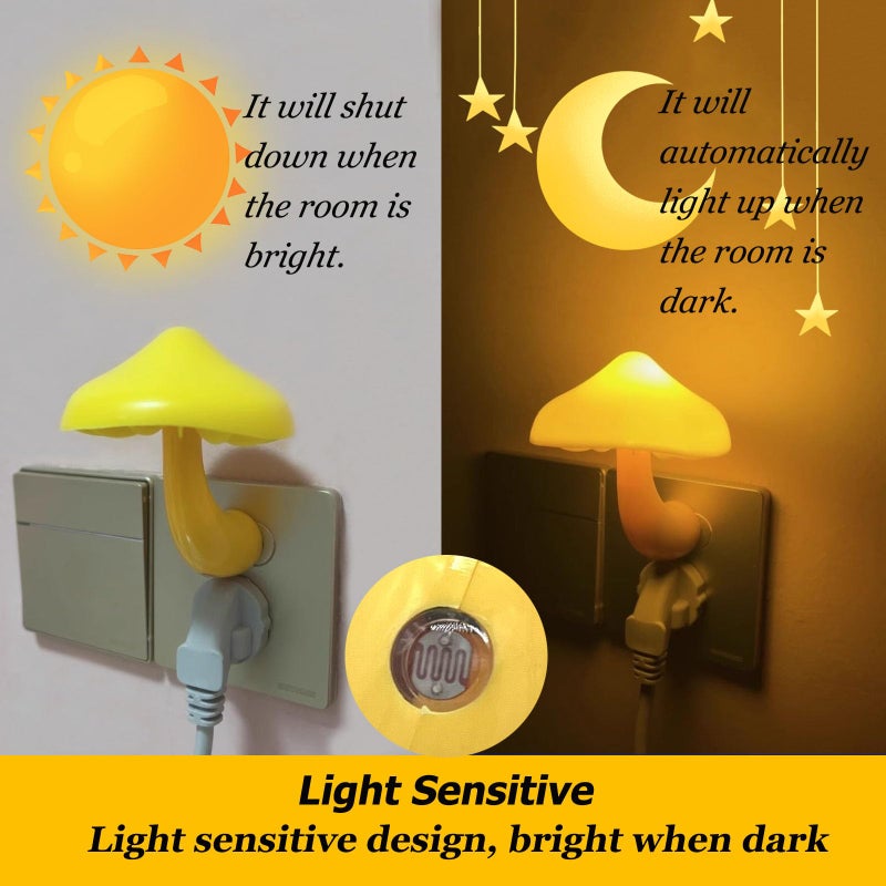 ESUPPORT Mushroom-Shaped Energy Saving Sensor LED Night Light with Plug Yellow(Average Life Expectancy 50000h) - Image 5